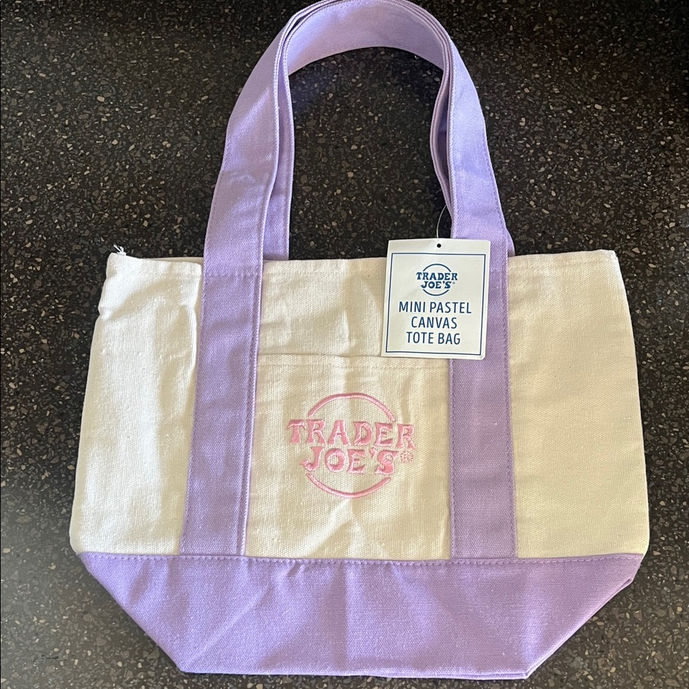 Trader Joe's Mini Canvas Tote in Cream and Pastel Lavender